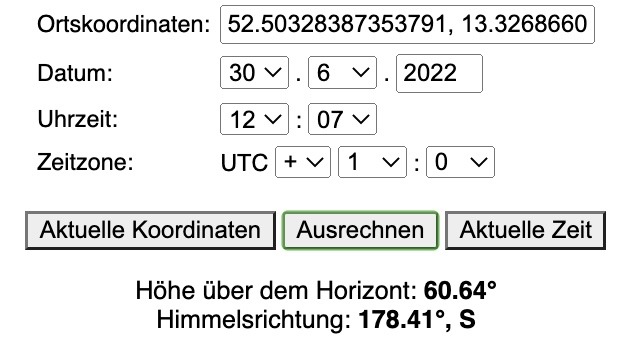 Sonnenausrichtung im Sommer